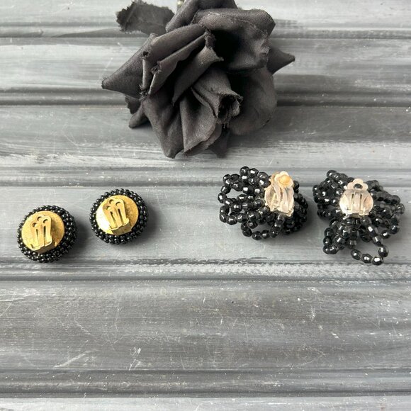 Black Bead Clip-on Earrings - Picture 4 of 8